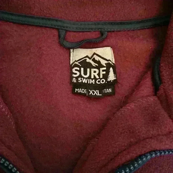 NWT Surf & Swim Co Burgundy & Navy Quarter Zip Polar Fleece w/ Pockets Mens XXL - Picture 3 of 12